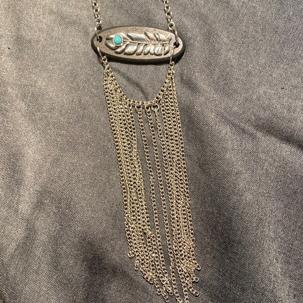 Turquoise gem on silver feather